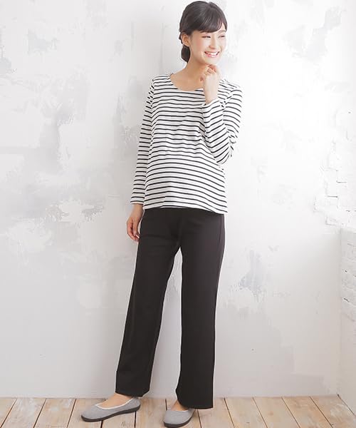 Inujirushi Honpo Comfortable Loose Straight Size Pants, Fit, Leg, 10-Length, Black, L, 204-8351