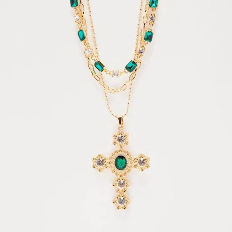 Diamond-encrusted cross necklace, retro niche light luxury, high-end stacking accessories, women's collarbone chain