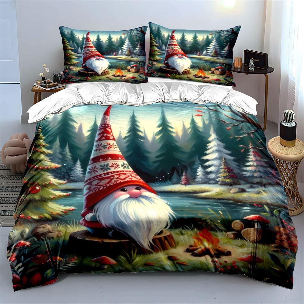 Christmas Gnome by Campfire Bedding Duvet Cover Set (1*Duvet Cover 2*Pillowcases, Without Duvet Insert)