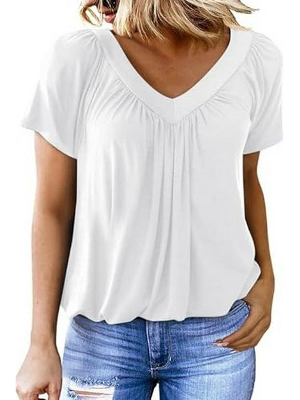 2025 V-Neck Raglan Sleeve Ruffled Casual T-shirt