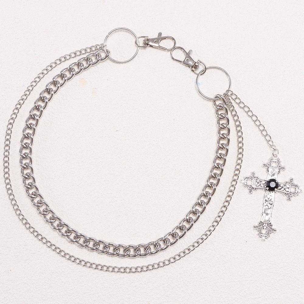Punk Style Double-Layer Cross Pendant Metal Chain: Versatile European & American Hip Hop Pants Accessory