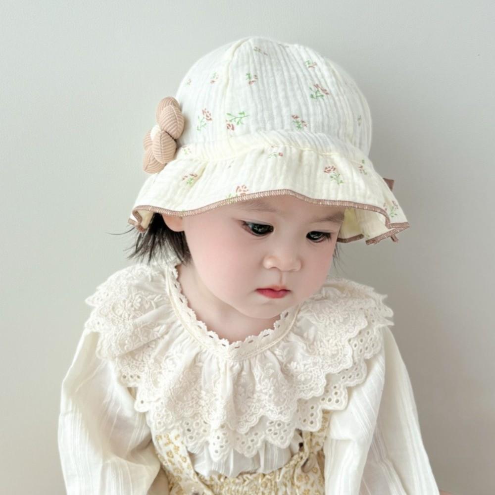 Thin Baby Girl Bucket Hat Sweet Flower Kids Outdoor Sunscreen Hat Cute Panama Fisherman Cap