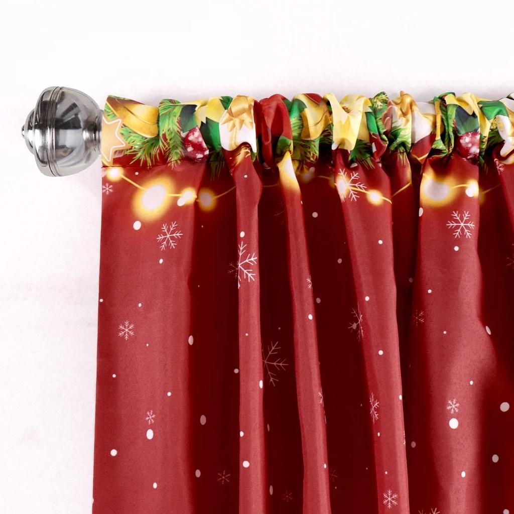 2PCS Digital Print Curtains, Christmas Santa Snowman Xmas Tree Gifts Snowflakes Red, Holiday for Living Room Bedroom Decor