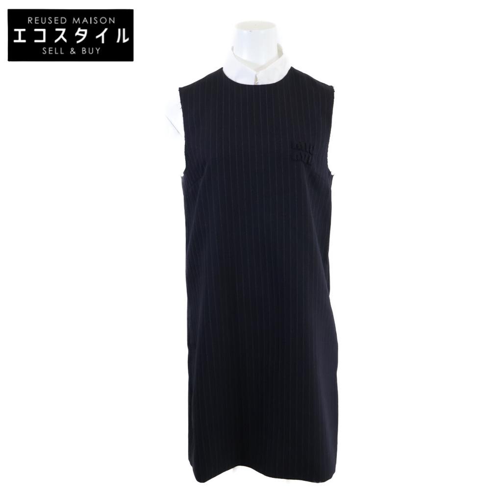 MIUMIU Excellent condition, authentic Japanese domestic model, 24AW MF5491, pinstripe cut-off sleeveless layered top dress 40 Dark navyUsed
