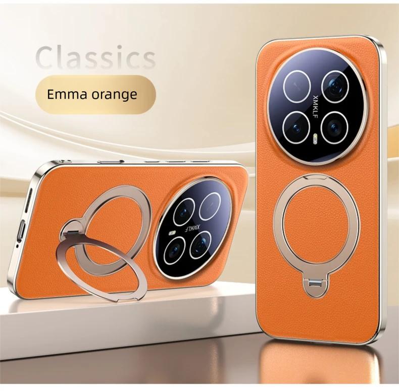 

Премиальная магнитная веганская кожа, чехол-подставка со скрытым механизмом для Honor Magic 7 8 Pro, вращающаяся на 360 градусов металлическая скоба, гальванизированная рамка Honor Magic7 Pro оранжевый