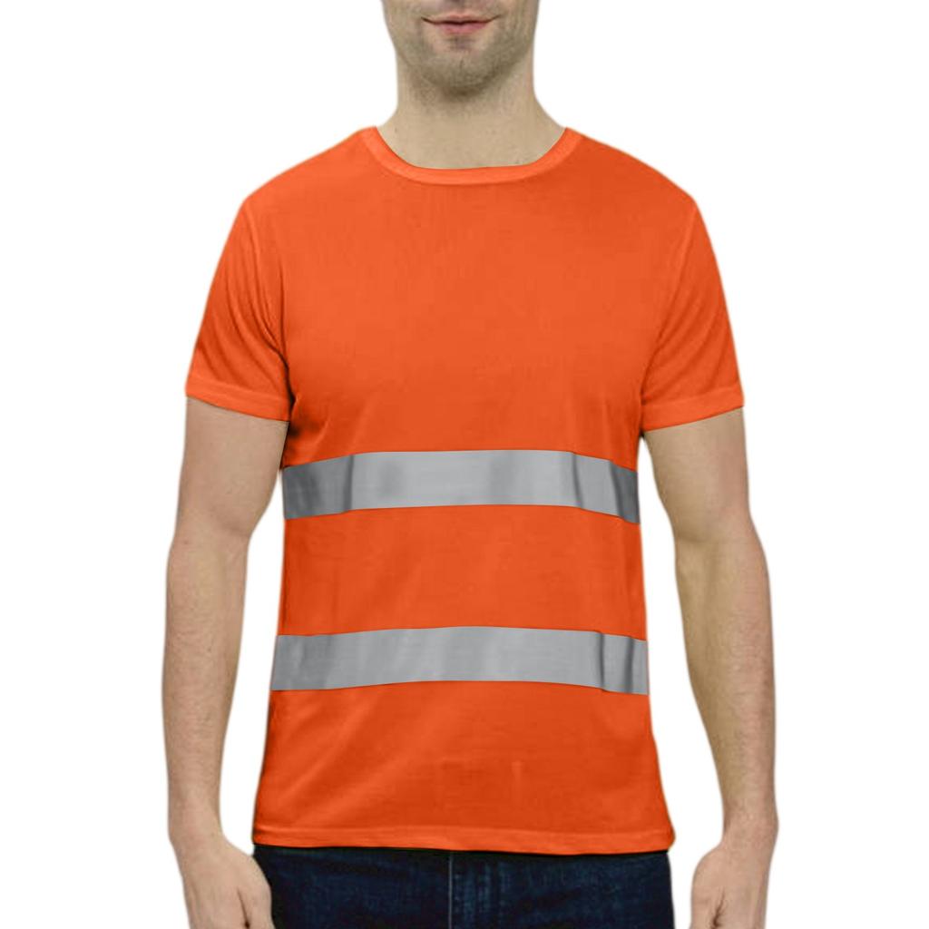 Men's Round-neck Quick-drying Reflective Outdoor Construction Environmental Sanitation Safety Building Labor Reflective Work Clothes Short-sleeved To