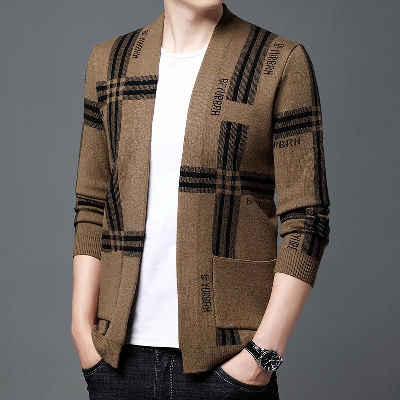 Men's cardigan trendy slim fit new autumn and winter sweater for boys outer wear autumn sweater jacket