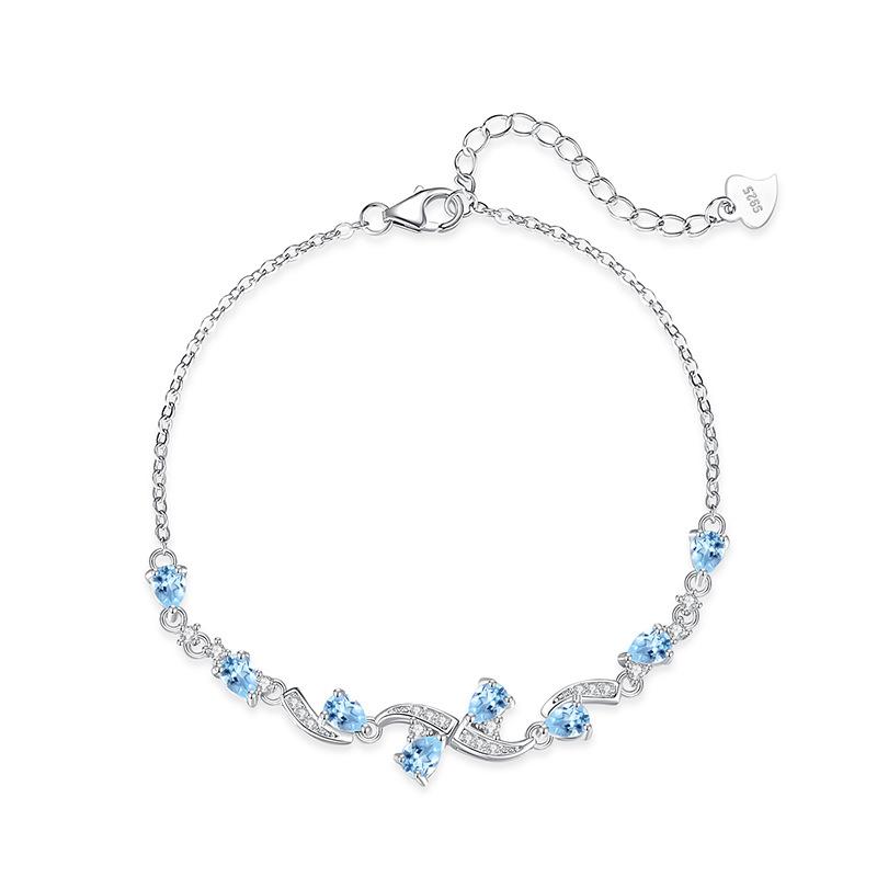 S925 sterling silver bracelet women's premium sense pear-shaped natural olivine topaz light luxury crystal stone