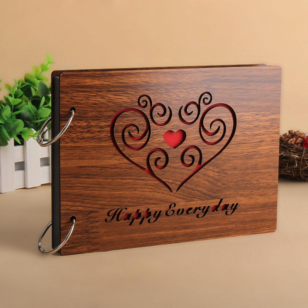 Photo Album Black Pages 8 Inch Wood Scrapbook DIY for Valentines Baby Lovers Anniversary Day Birthday Christmas Gift