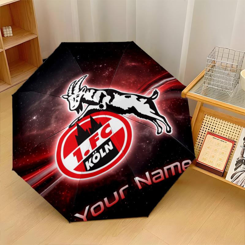 FC Köln Automatic 3‑Fold Umbrella 8‑Rib Windproof Folding Umbrella Sun Rain Protection For Outdoor Travel Daily Use