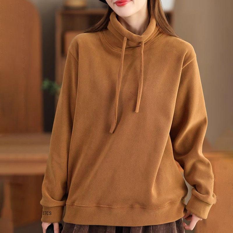 Women's Moral Velvet Sweatshirt Autumn Winter Loose Casual Flocked Pullover Sweatshirt Comfortable Warm Stand Collar Sweatshirt