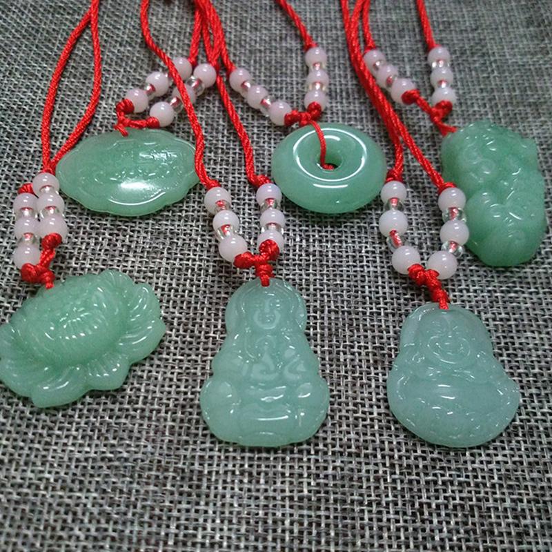 Buddhist White Jade Hand Woven Pendant Necklace Lotus Guanyin Buddha Long Life Lock Pendant Lucky Necklace