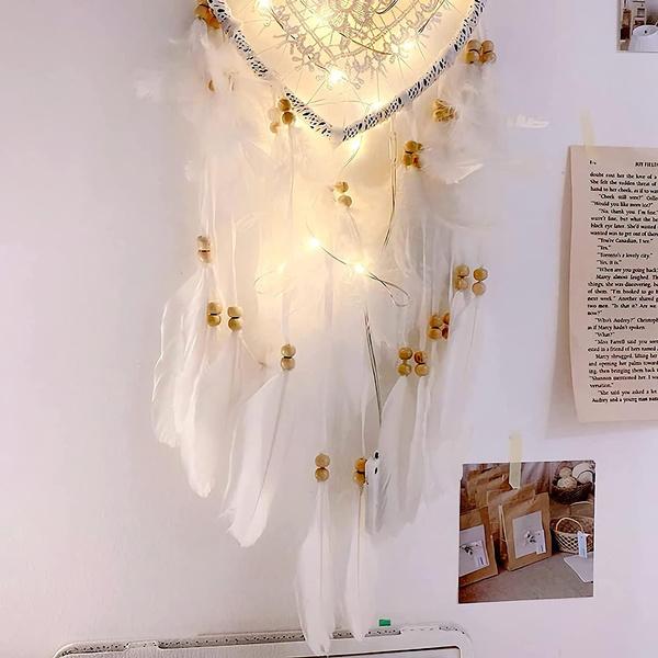 1PC romantico acchiappasogni a LED con acchiappasogni di piume luce notturna comodino per la casa appeso a parete decorazione di nozze per feste di casa