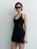 Obeleu Ribbed Halter Onepiece Swimsuit - Black