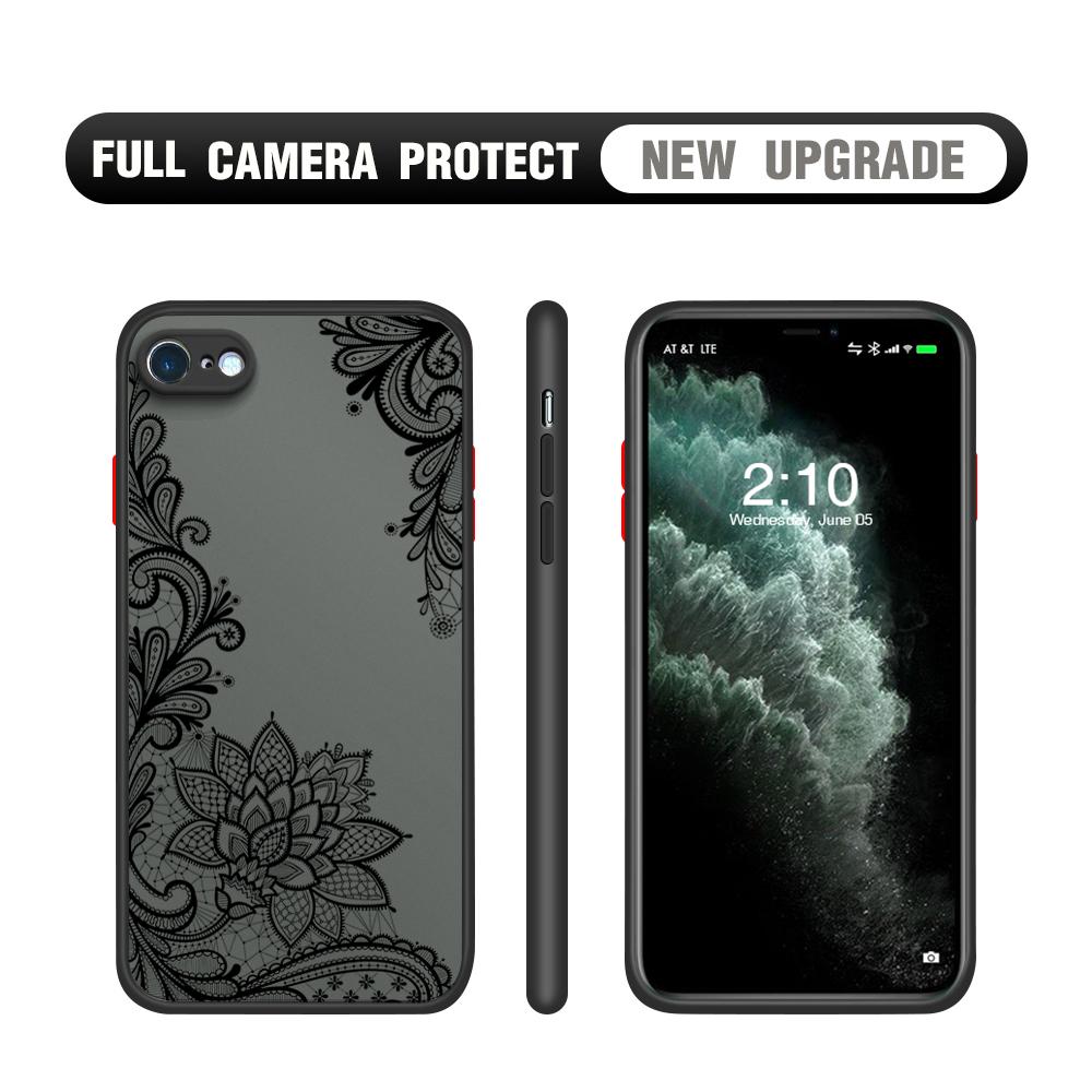 Lace flower pattern Frosted Transparent Hard Back Phone Casing Soft Silicone Edge Full Cover Case for iPhone 16 17 Samsung A16 A53 Redmi 10C 12 Note13