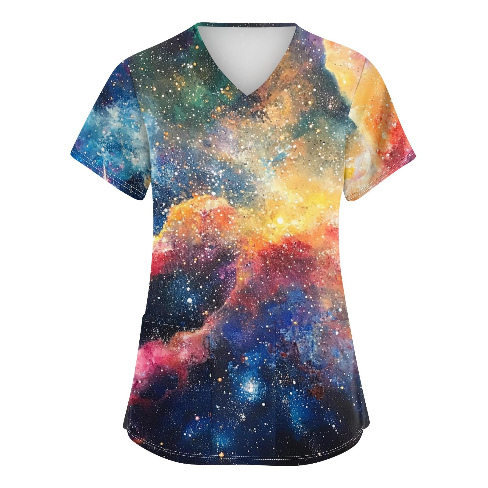 

Женская мода с v-образным вырезом, короткими рукавами и карманами, топы с принтом S оранжевый