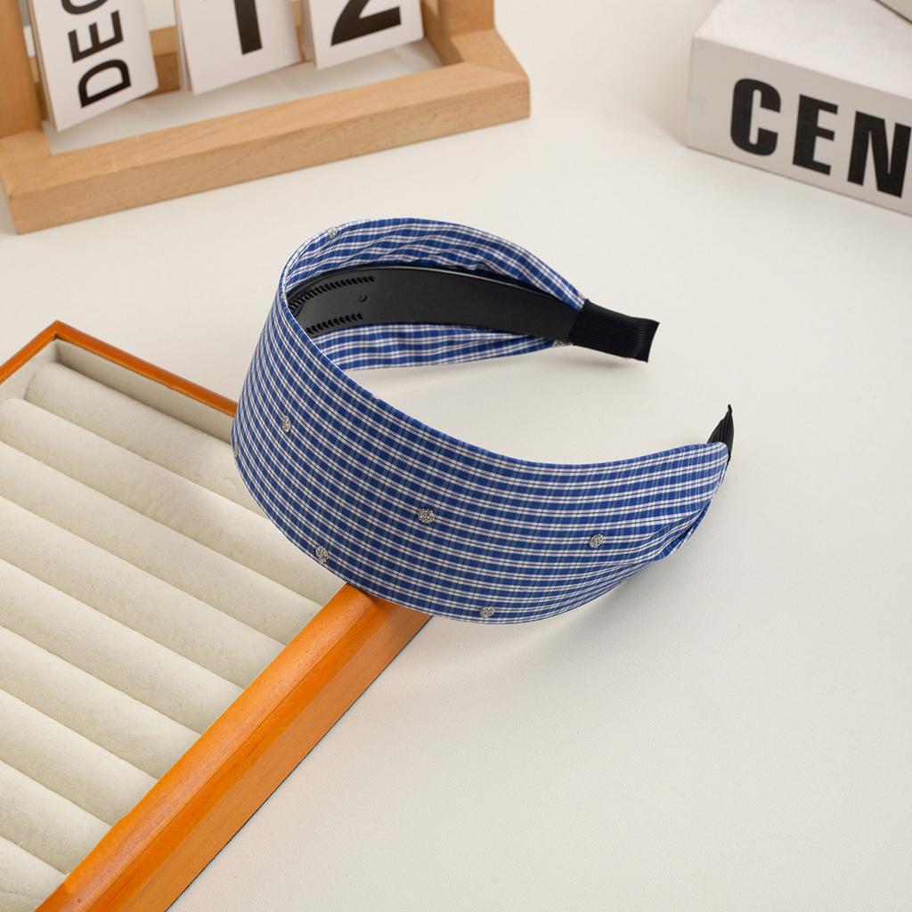 New Checkered Wide Fabric Headband Sweet Academic Vintage Hair Band Non-Slip Toothed Design Korean Retro Hair Accessories