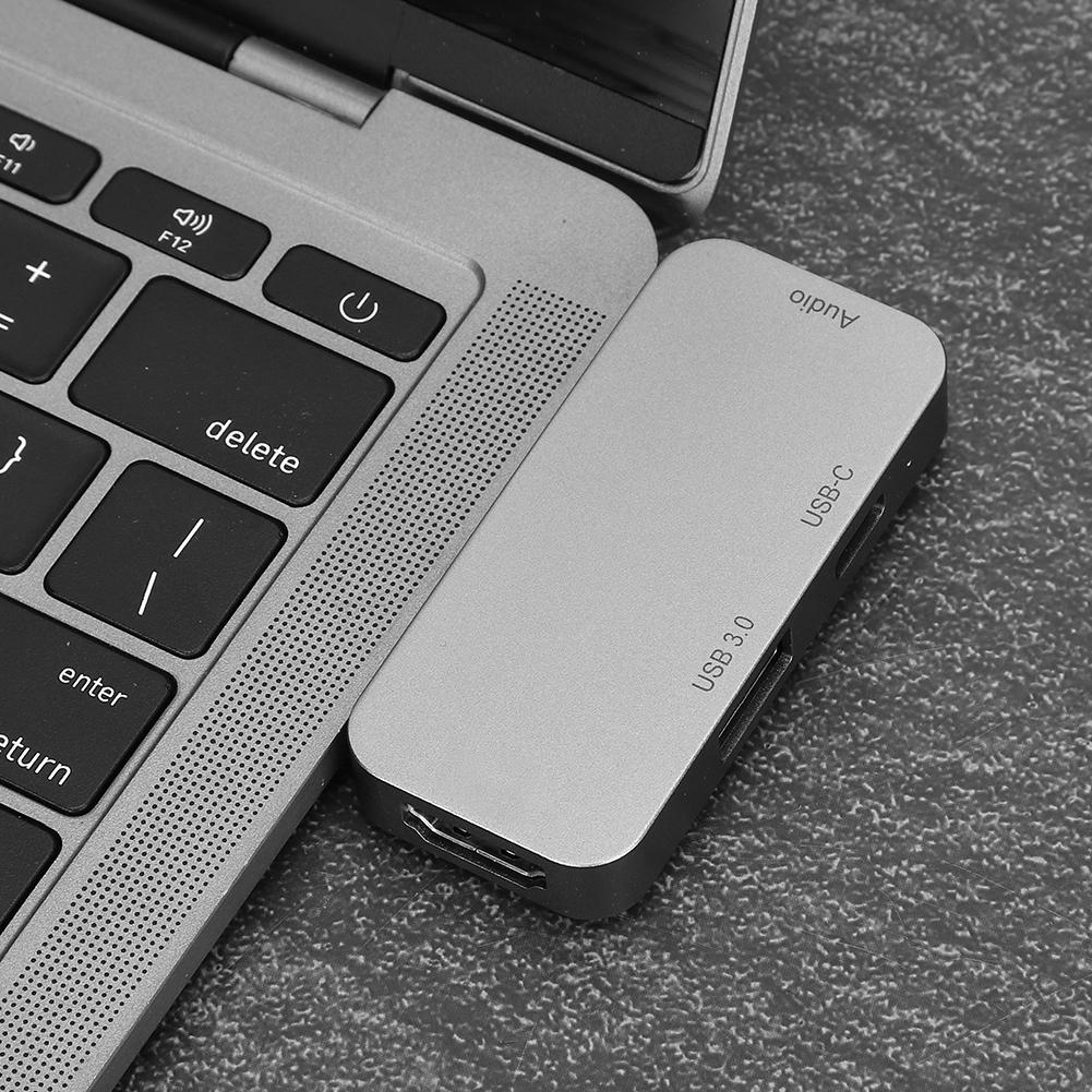 4 In 1 USB C Hub Gray Multi Functional Expansion Dock Type C To HDMI Connector 60W PD(Gray )