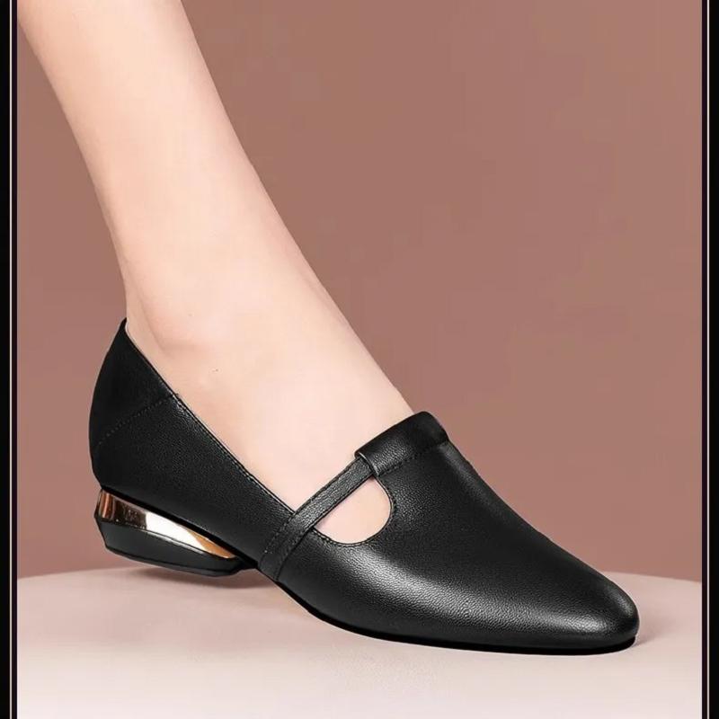 sapatos femininas women cute pointed toe brown anti skid slip on squre heel shoes lady black office work shoes ab515