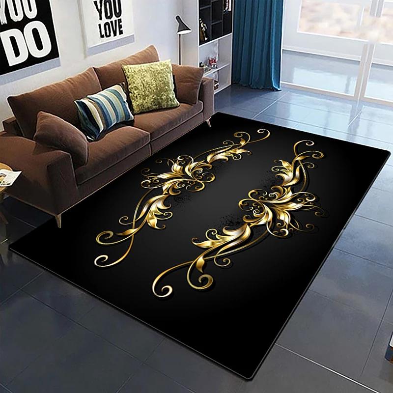 Goldene Rose Blumenteppich Für Zuhause Schlafzimmer Wohnzimmer Sofa Tisch Dekor Weicher Teppich Küchenbodenmatte 3D-Druck Blumenmuster Fußmatte