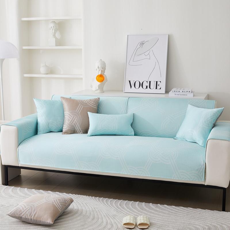 

Summer Ice Silk Sofa Cushion Mat Cushion Cover Towel Non-Slip Green Leather Sofa Seat Cushion Cover Summer 70*70cm