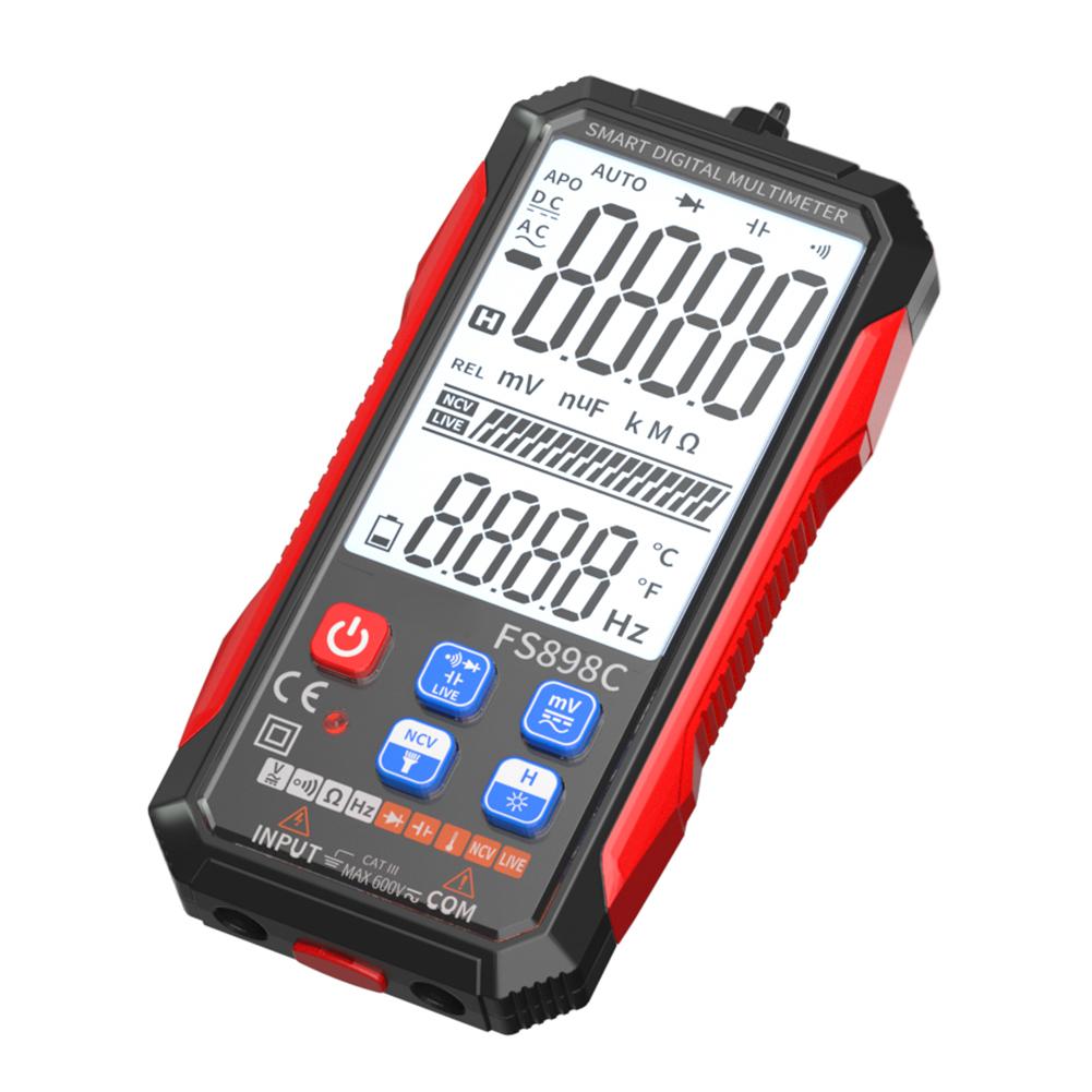 Multimeter With Flashlight Auto-ranging 6000 Counts Red Black Digital Multimeter Auto Power Off Compact Design