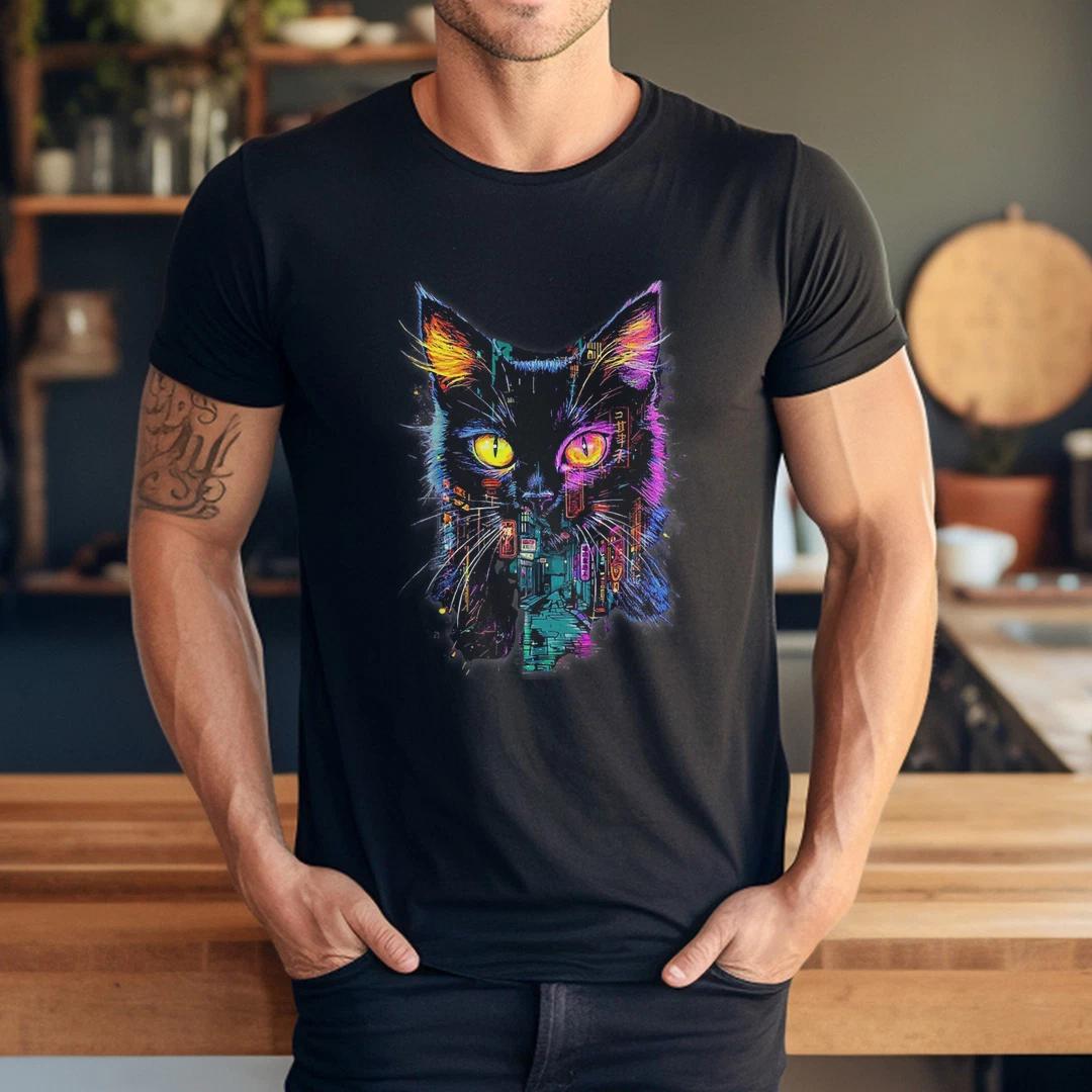 Funny Cat Black Color Yellow Eyes Cat lovers Tokyo street T-Shirt XL