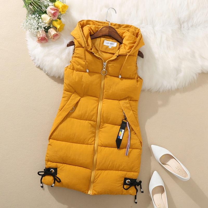 Gilet da donna invernale taglia forte caldo casual colore unito ampio piumino cappotto senza maniche con cappuccio cardigan di media lunghezza