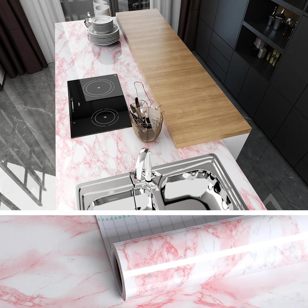 Vinyl Pink Marble Wallpapers Peel Self-adhesive Removable Waterproof Wall Covering Table Countertop Cabinet Furniture Stickers