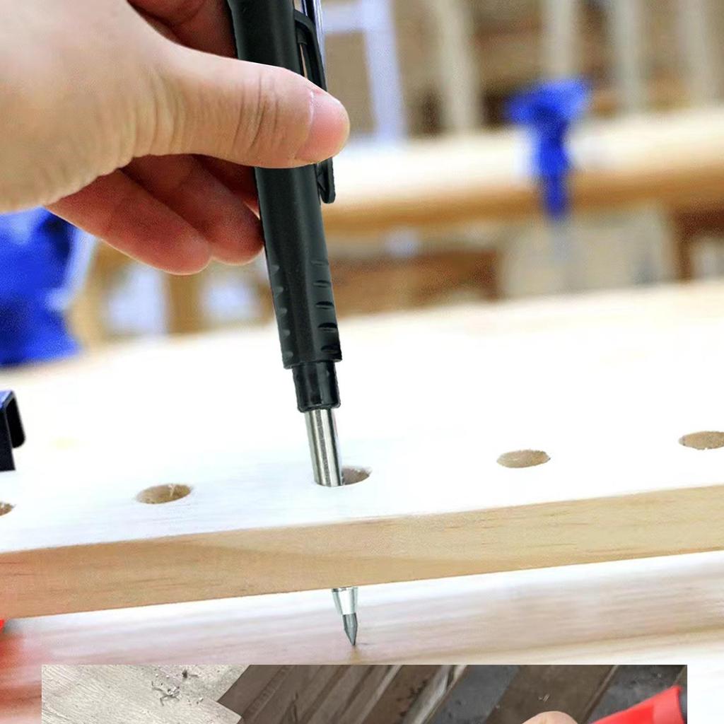 Metal Deep Hole Woodworking Pencil with Quick-Drying Graphite Lead and Push-Button Design