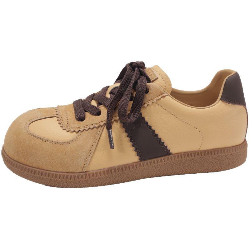 Cute big head German training shoes women's spring and summer new cute retro round head little white shoes flat leather casual board shoes