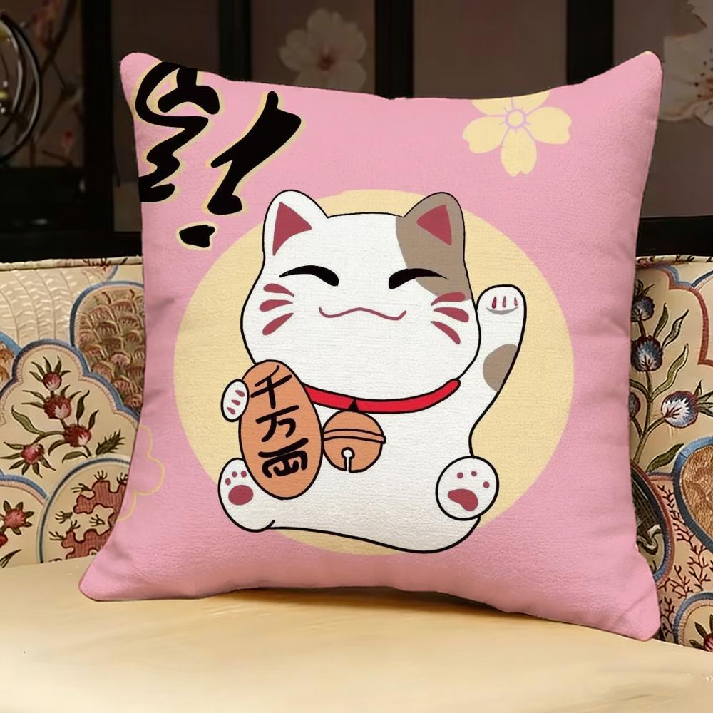 Rich Luck Money Cat Pillow Case Pillowcase, Double-Sided Printed, Sofa Cushion, Bedroom Headboard Pillow