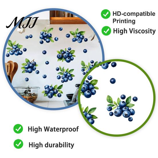 Dekorative Aufkleber für Glastüren Blaubeer-Wandaufkleber, Abziehbar und Aufklebbar Aquarell-Frucht-Aufkleber, Abnehmbare Boho Wasserdichte Fensteraufkleber Kunst Baby