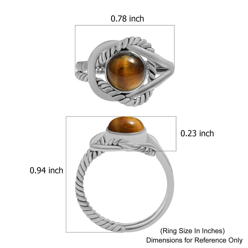 Natural 7mm Tiger Eye 925 Sterling Silver Twisted Rope Split Shank Rings For Women & Girls