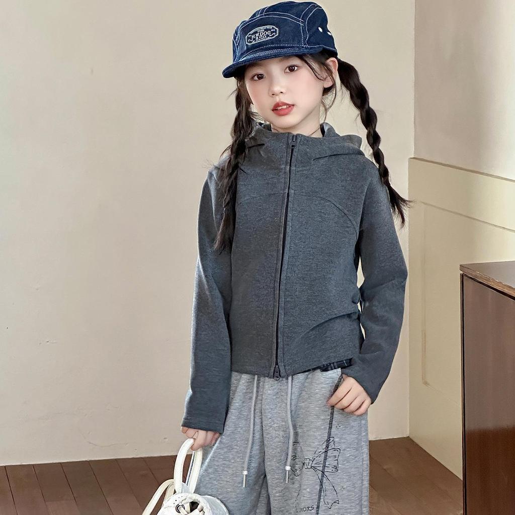 2025 Girls' Spring/Autumn Cardigan & Wide-Leg Pants Set - Hooded Casual Two-Piece Outfit