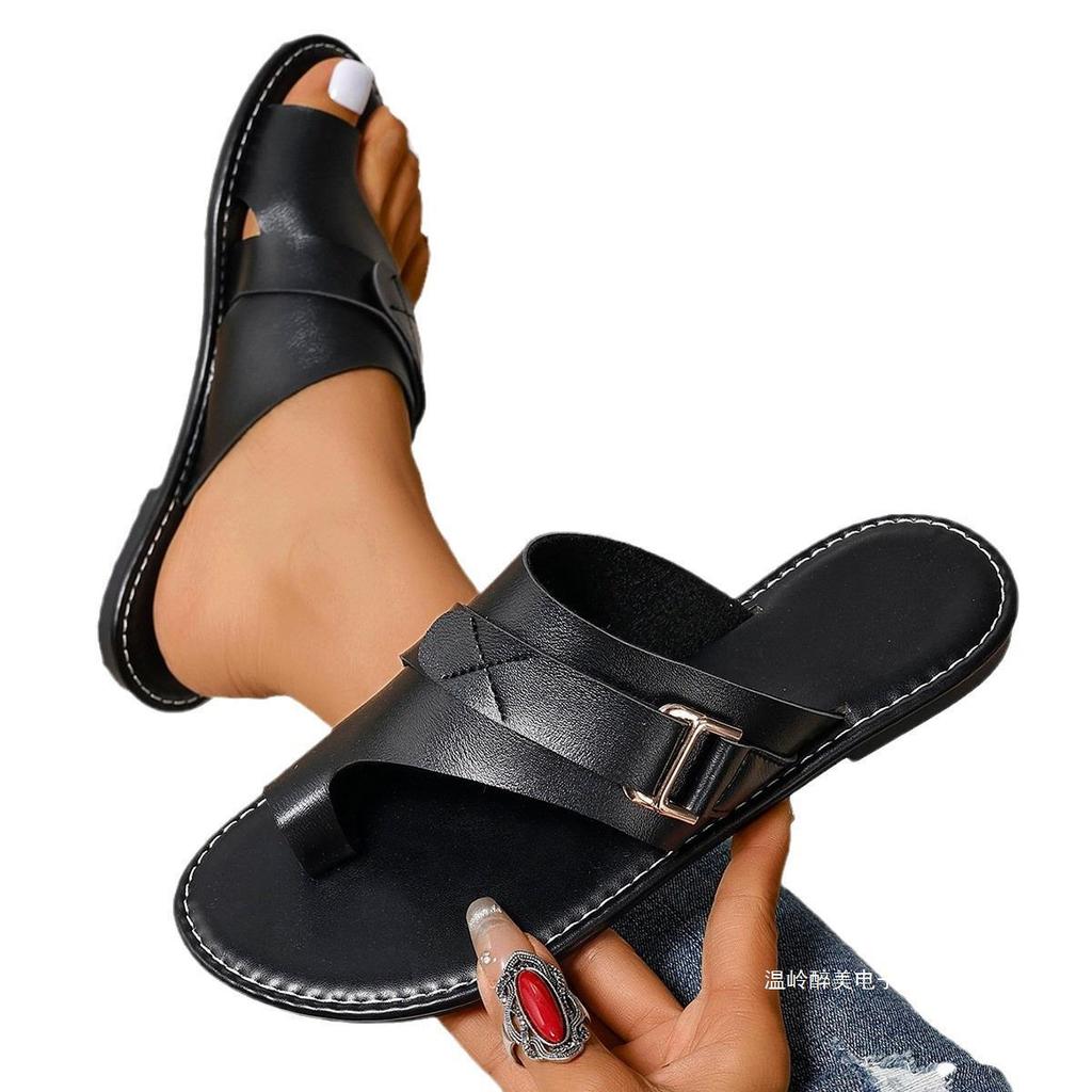 Wish set of toe flat bottom slippers women's buckle retro outer wear beach cool slippers sandals