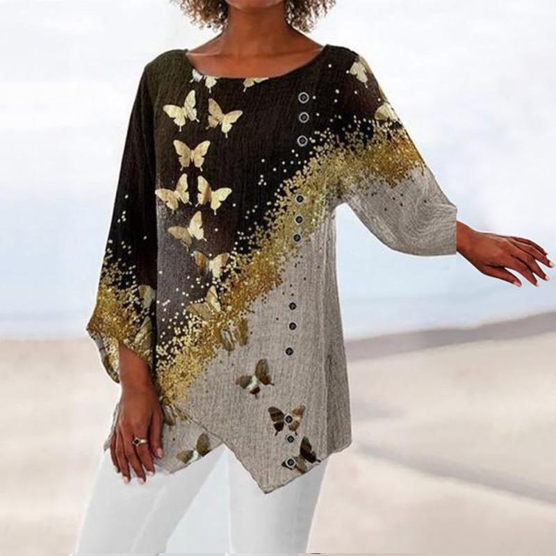 QICED Women's Fashion Casual 3/4 Sleeves V Neck Blouses & Shirts
