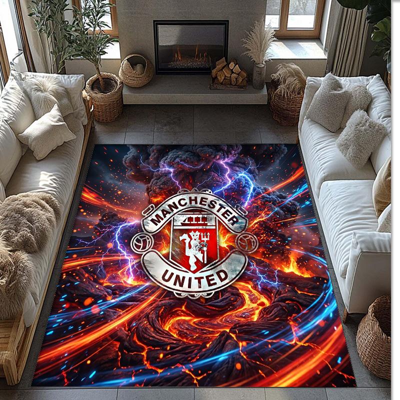 Tappeto in Flanella Stampato Manchester United Antiscivolo Morbido Poliestere Tappeto per Pavimento Tappetino Decorativo per Interni per Camera da Letto Soggiorno Divano