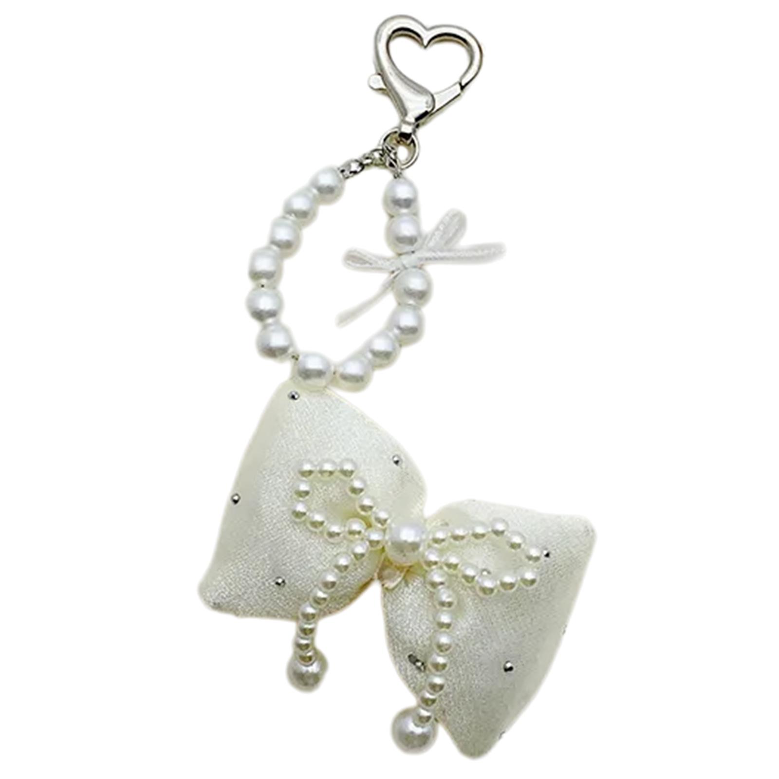 

Красочный брелок для ключей с имитацией жемчуга, бусины, бабочка, цепочка для телефона, стильный бант, подвеска, брелок, украшение для кошелька, камеры белый