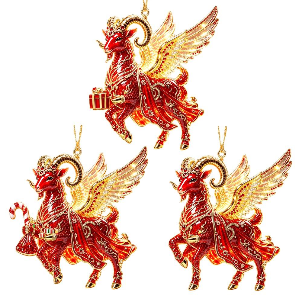 Shining Goat Hanging Ornament Set Acrylic Animal Hanging Decoration Keychain  Holiday Party Decor