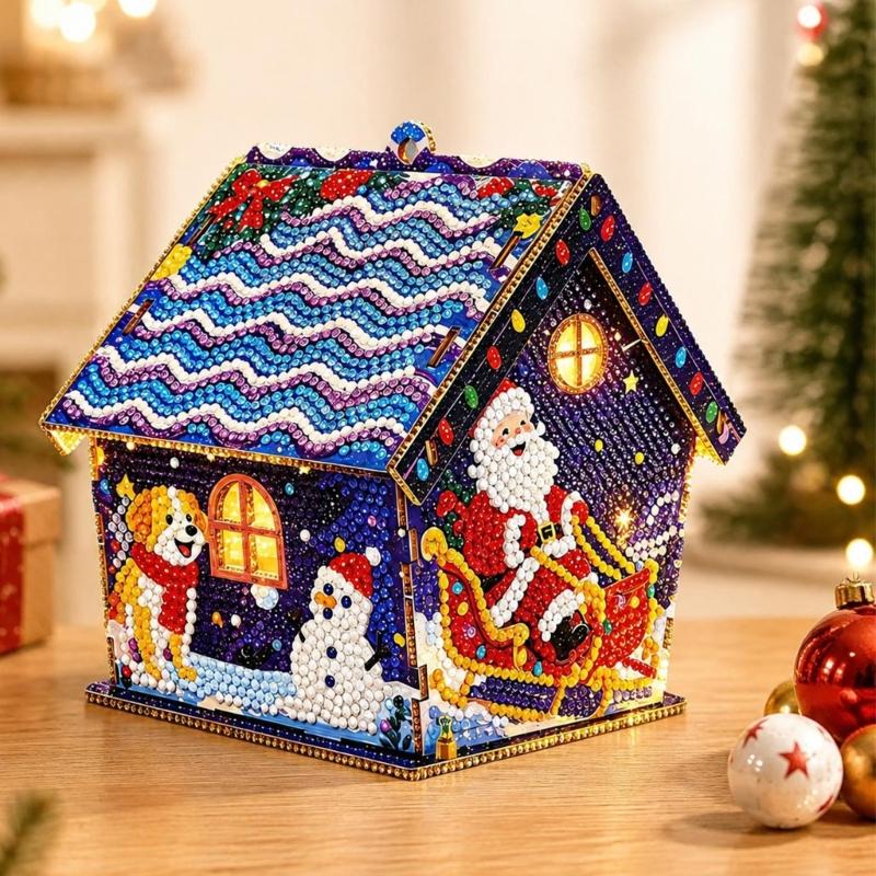 Freestanding Wooden Christmas Art Craft, Multicolored Decorative Project for Creating Pitched-Roof Seasonal Display