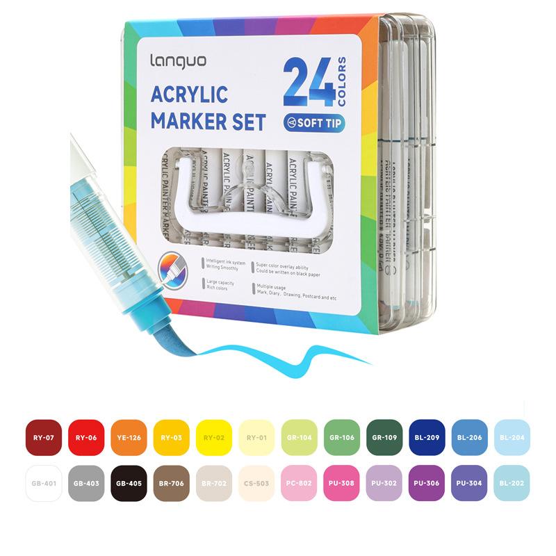 LANGUO 24/36/48/60Colors/box Direct Liquid Acrylic Paint Marker Pens Set Color Marker Pen for DIY Painting Drawing Ceramic Glass