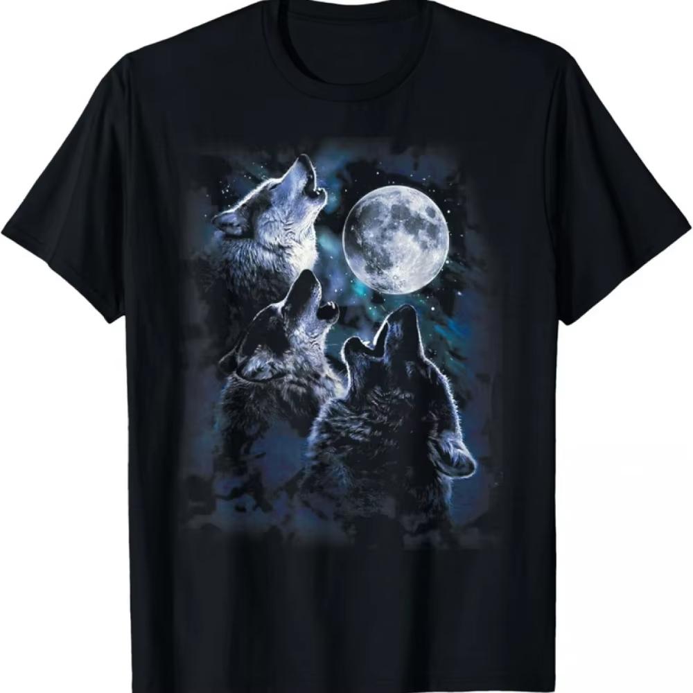 

Men s Bohemian Wolf Howling At Moon T-Shirt Black Crew Neck Tee with Wolf Moon Design Fit Suitable for Casual Outdoor - Men s... 5XL різнокольоровий