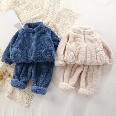 Autumn and Winter Children's Home Thickened and Padded Long-sleeved Zipper Outerwear + Thickened Warm Pants Two-piece Set