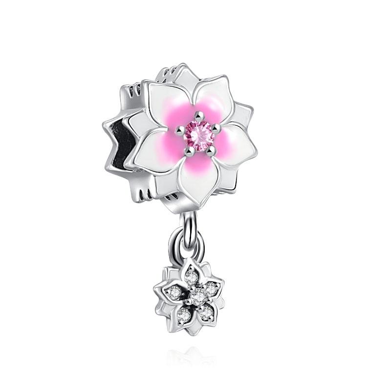 Charm Bead Pendant copper Spring Flower Butterfly Pink Charm for Bracelets Women Do It Yourself Jewellery Gift