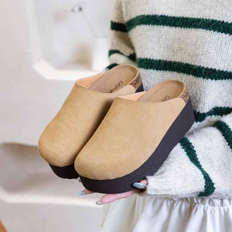 7CM thick-bottomed bag head slippers women's spring and summer 2025 new outer wear heelless slippers solid color simple style trendy