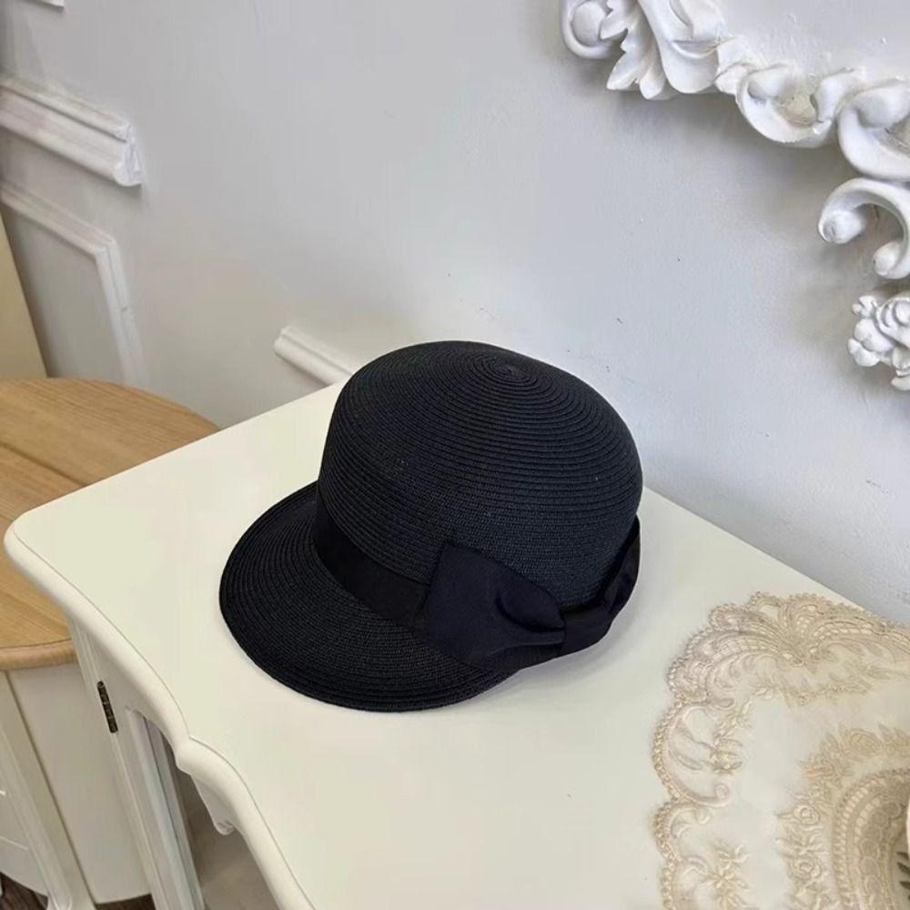 Elegant Bow Straw Cap Summer Equestrian Hat Retro Woven Straw Cap Outdoor