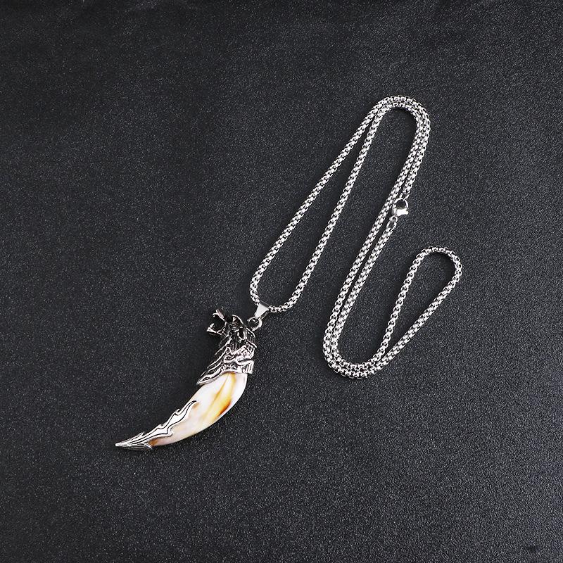 Men's Wolf Tooth Pendant Necklace - Hip Hop Student Style, Retro Long Sweater Chain Accessory