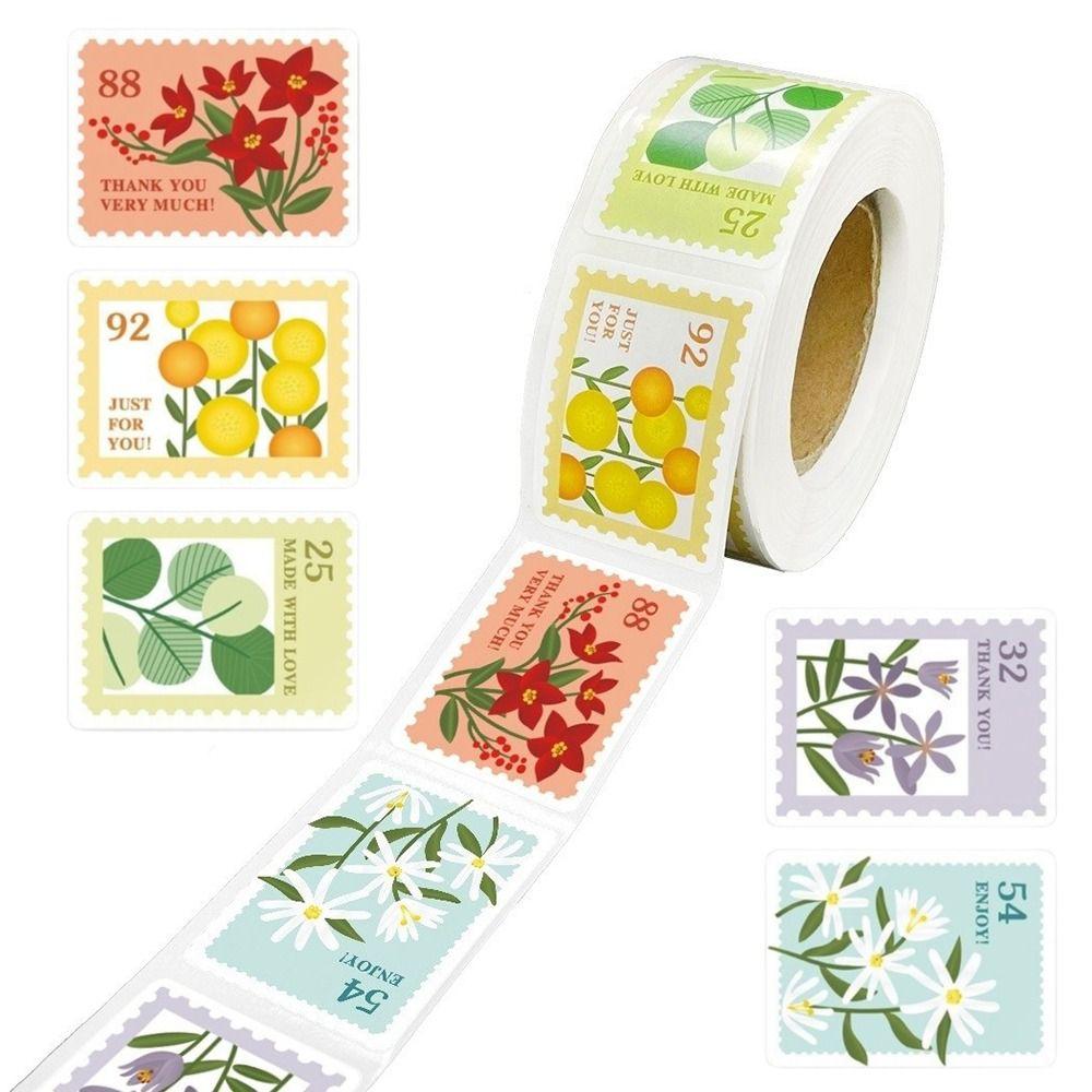 500pcs/Roll Pretty Flower Pattern Flower Stamps Stickers Self-Adhesive Retro Decorative Stickers Scrapbooking Sticker Notebook