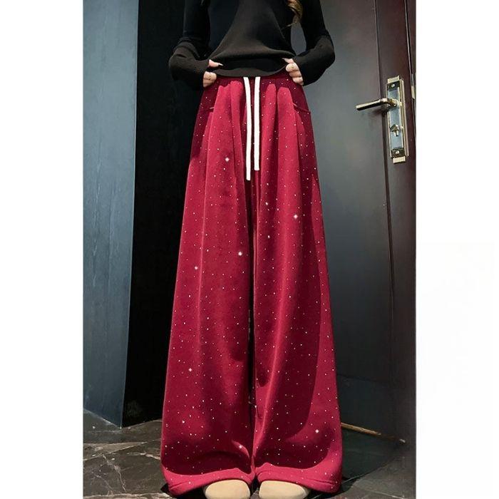 Women s Sparkling Starry Sky Wide-Leg Pants, Plus Velvet, High Waist, Wide-Leg, Spring 2026 Arrival XXL